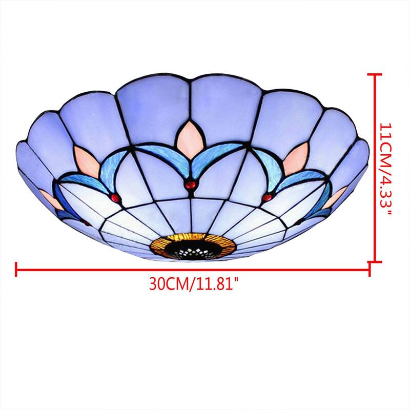12"Tiffany Style Stained Glass Flush Mount Vintage Lamp Fixture - 11.81''