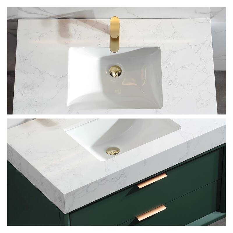 Modland 36" Wall-Mount Vanity with LED Light & 2 Soft-Close Drawers - Solid Oak, Black,White,Blue,Green - 36 inch