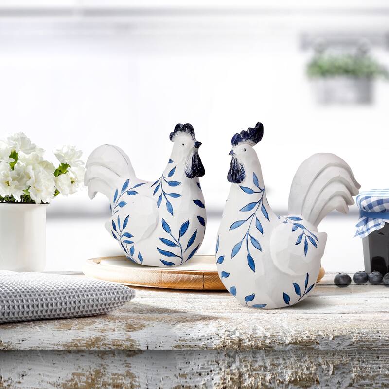 Leaf Design Rooster And Hen 6.5-6.75'' Set of 2 - 6.75