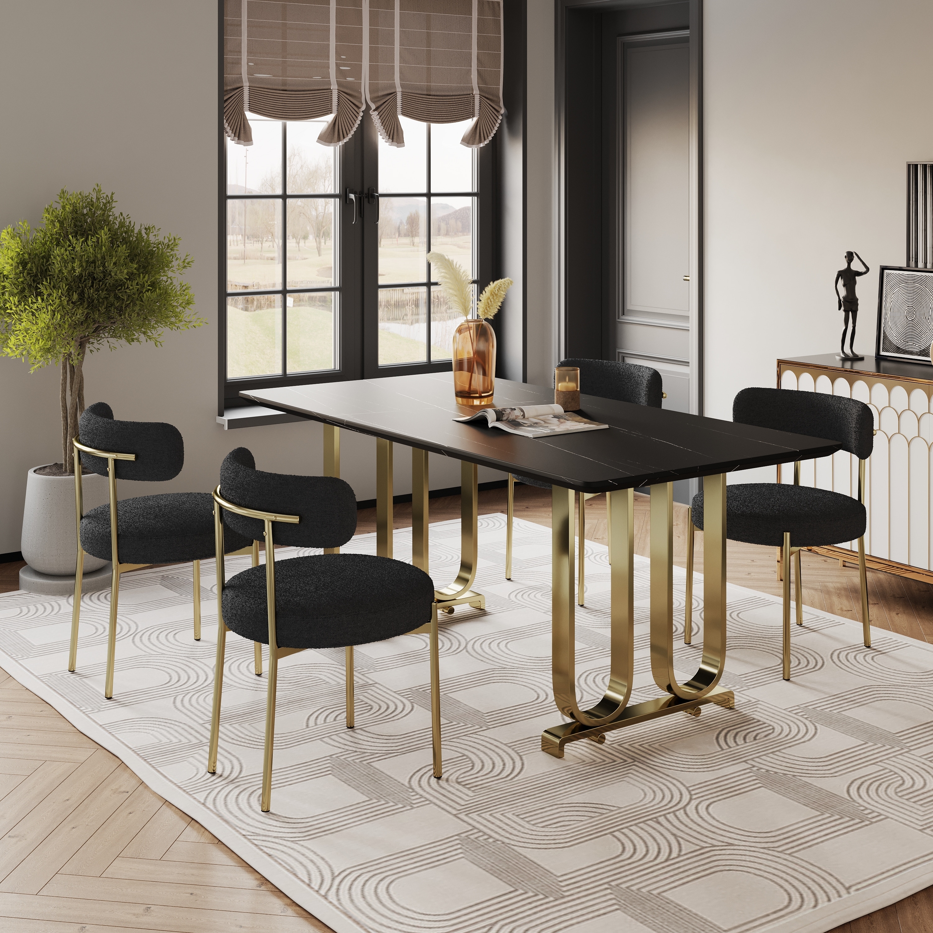 Dining Chairs Set of 2 Round Upholstered Boucle Chairs Curved Backrest Chairs for Dining Room Brushed Brass Metal Legs Bed Bath Beyond 40397127