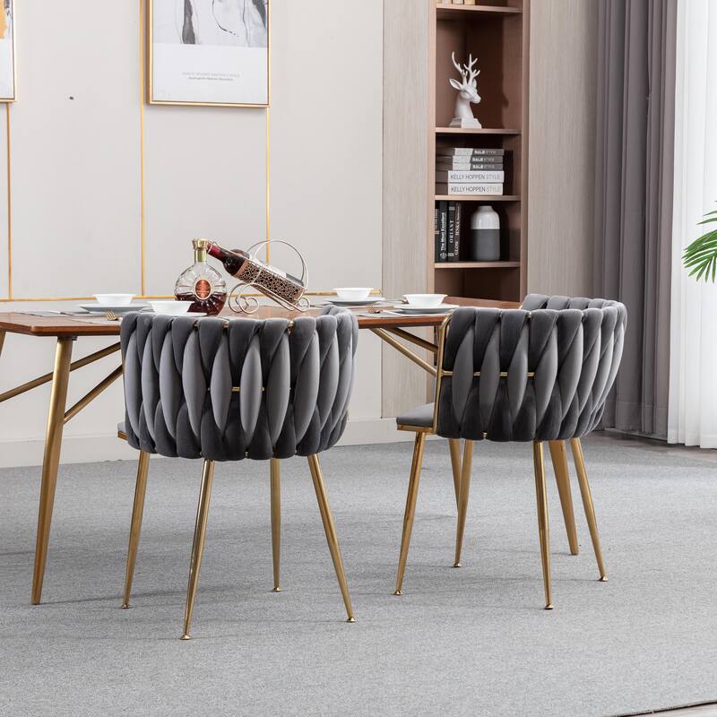 Modern Design Golden Metal Frame Velvet Fabric Dining Chair with Golden Legs,Set of 2
