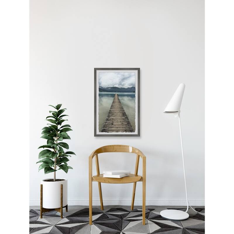 Coastal Bridge Painting Print - Wall Art Canvas Framed Picture for Home Decor - 20x30 Inch