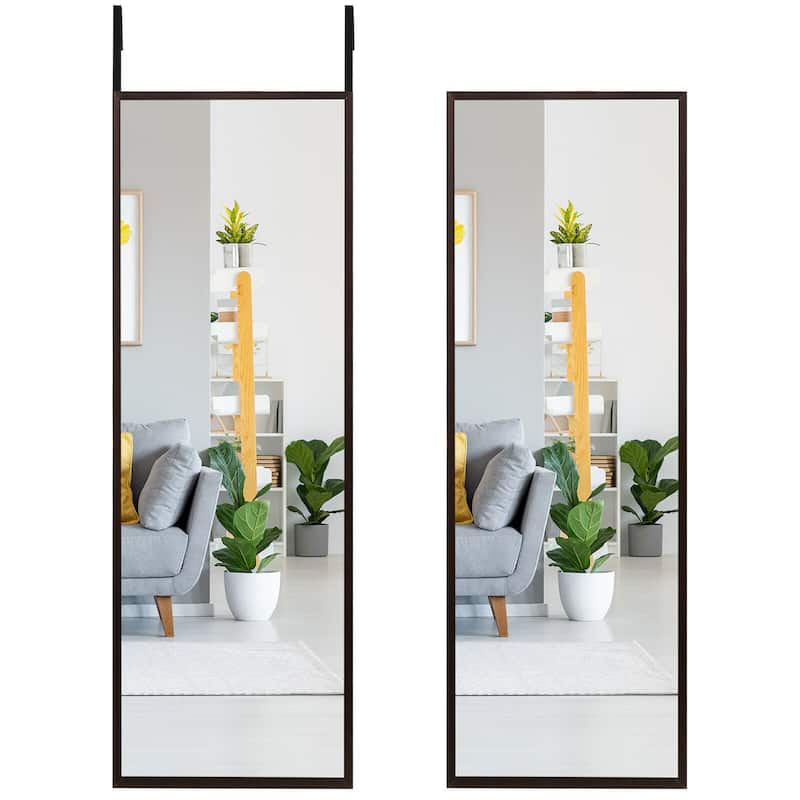 Costway Door Wall Mounted Mirror Full Length Hanging Mirror Bedroom - See Details - Coffee