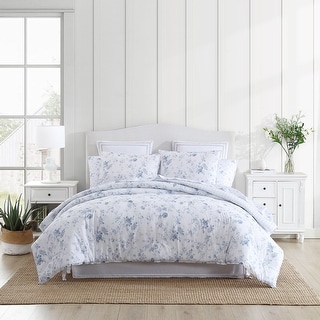 Laura Ashley Belinda Blue Cotton Comforter Reversible Set - Bed Bath ...