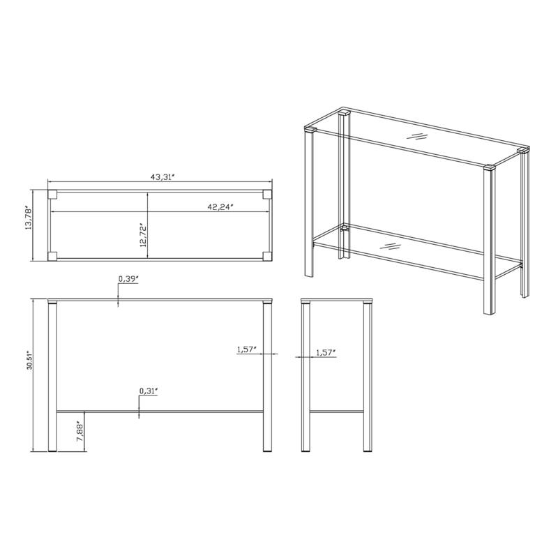 Somette Glass Top and Base with Glass Shelf