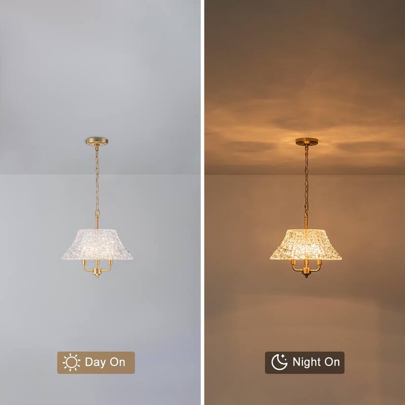 3-Light Pendant Light with Handblown Ripple Glass Kitchen Fixture - Dia.15-in