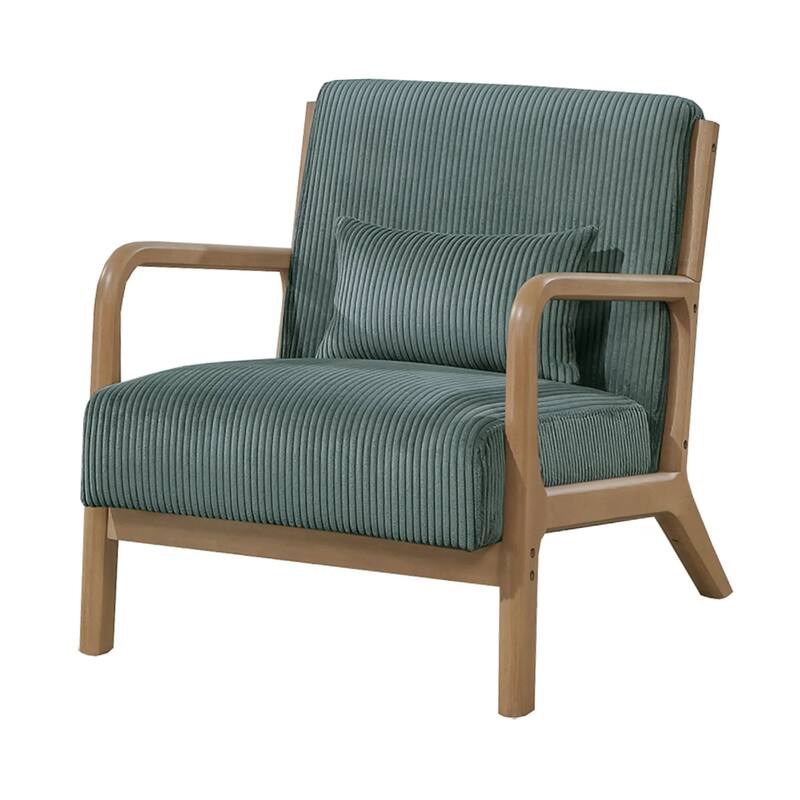 Jerime Accent Chair, Sage Green Corduroy Fabric, 1 Pillow, Brown Wood