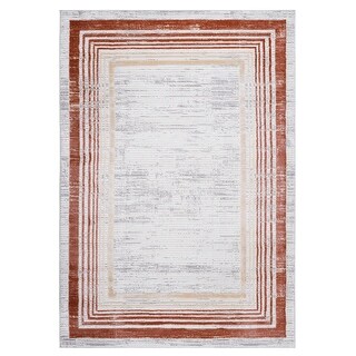 LOOM & LUXE Collection Brown/Ivory/Bordered Non-Shedding Area Rug