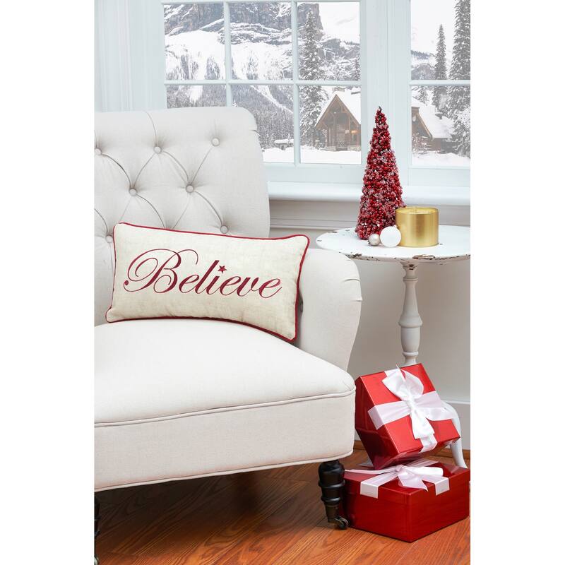 Christmas Believe Embroidered 10x19 Throw Decorative Accent Throw Pillow