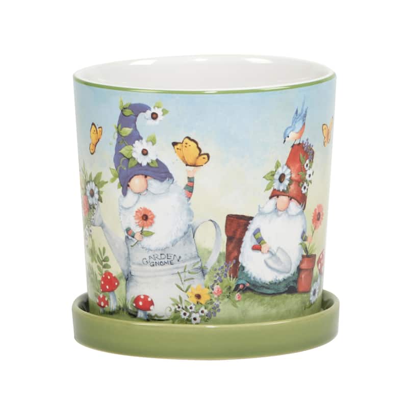 Certified International Garden Gnomes 2 piece Planter Set with Saucer