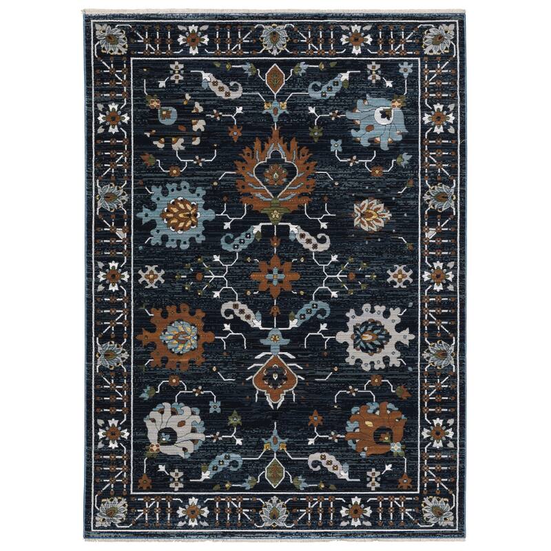 Style Haven Kellan Floral Oriental Navy/ Rust Area Rug