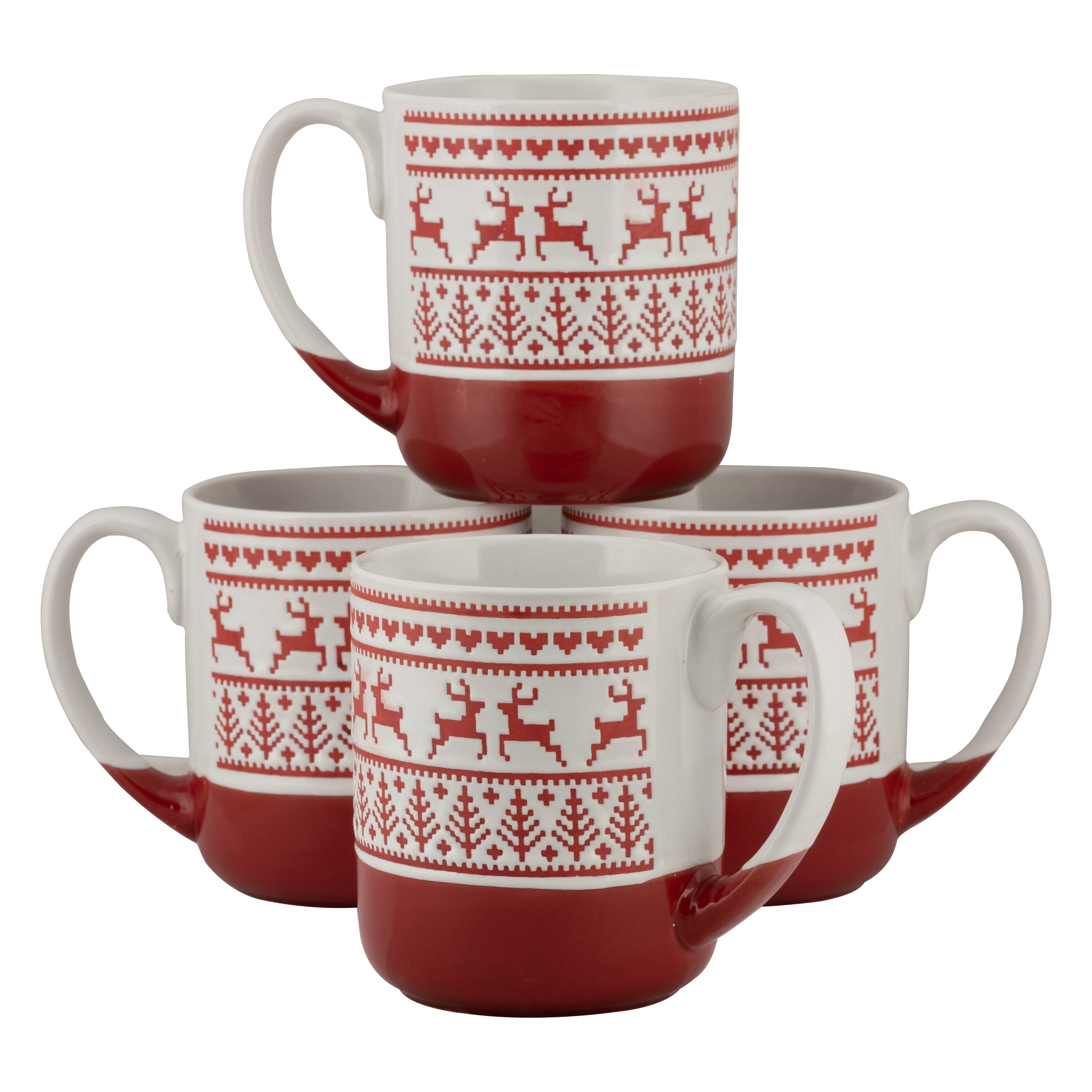 10 Strawberry Street Reindeer Sweater Wax Resist Mugs, Set of 4