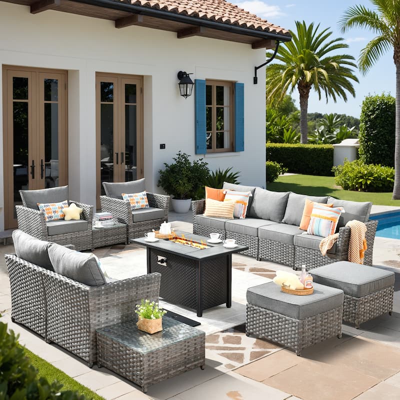 XIZZI 13-piece Outdoor Patio Wicker Furniture Set with Fire Table - Dark Grey