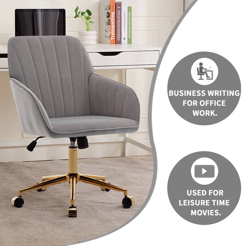 Comfortable Vanity Chair Visitor Chair with Lumbar Support, Gray Ergonomic Swivel Chair Computer Chair with Backrest - Gray