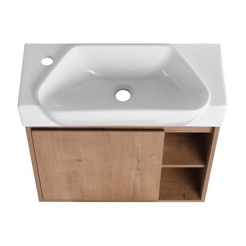 24'' Wall-Mounted Bathroom Vanity with White Ceramic Sink & Soft-Close Door, KD-Packing