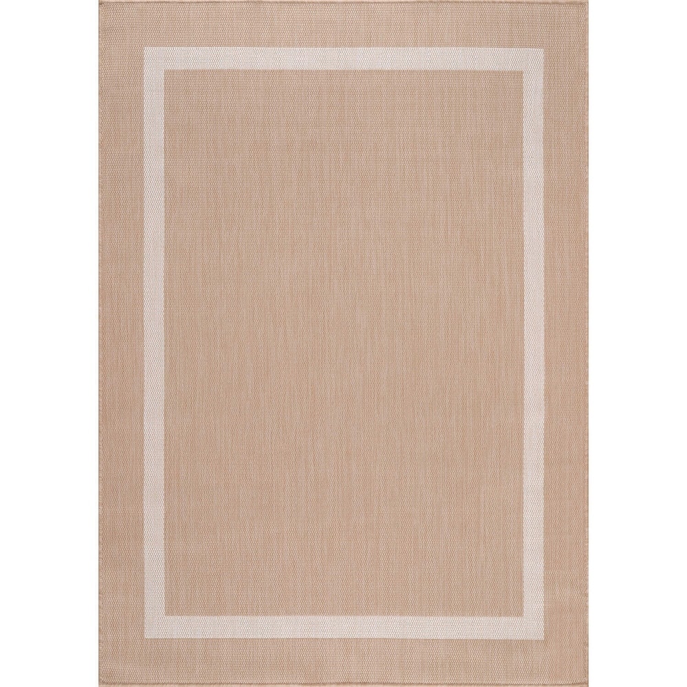 Beverly Rug Modern Bordered Indoor Outdoor Rug, Outside Carpet for Patio, Deck, Porch