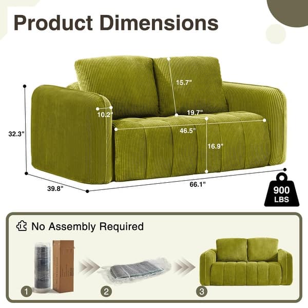 dimension image slide 4 of 9, Cloud Sofa Corduroy Deep Seat Couch Oversized Compression Loveseat Sofa