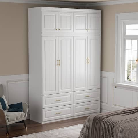 Armoires and Wardrobes Shelves 4 Doors Bedroom Storage (93.9"/74.2"H)