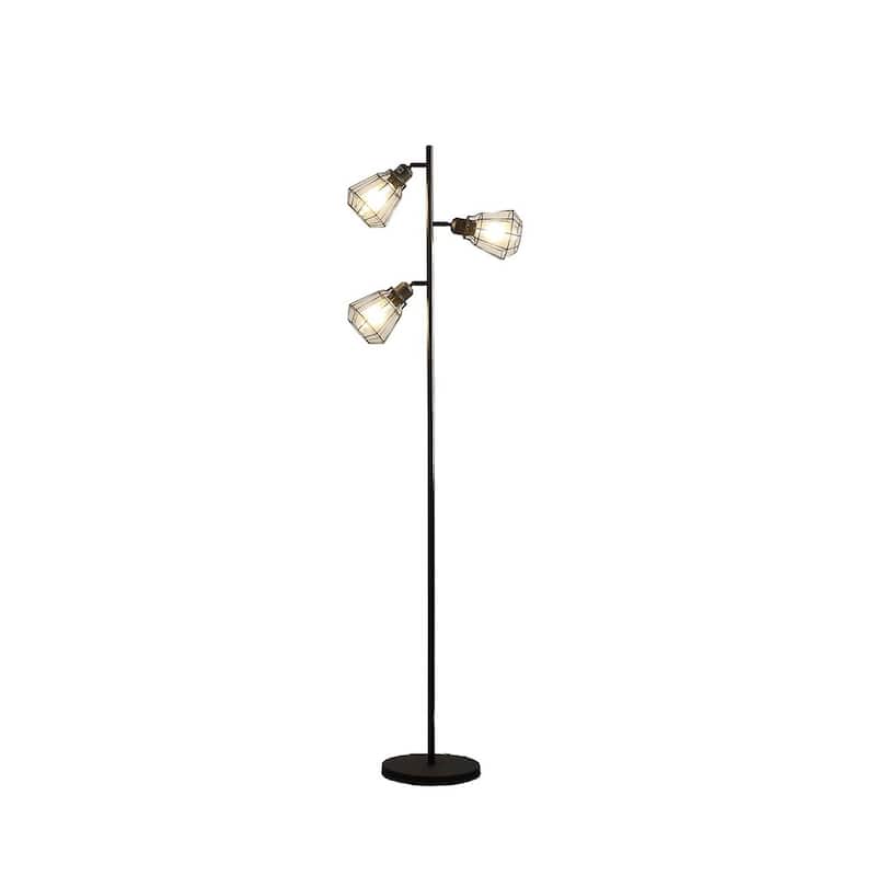 65" Industrial Farmhouse Metal Floor Lamp with Adjustable Cage Shade, No Bulb Included
