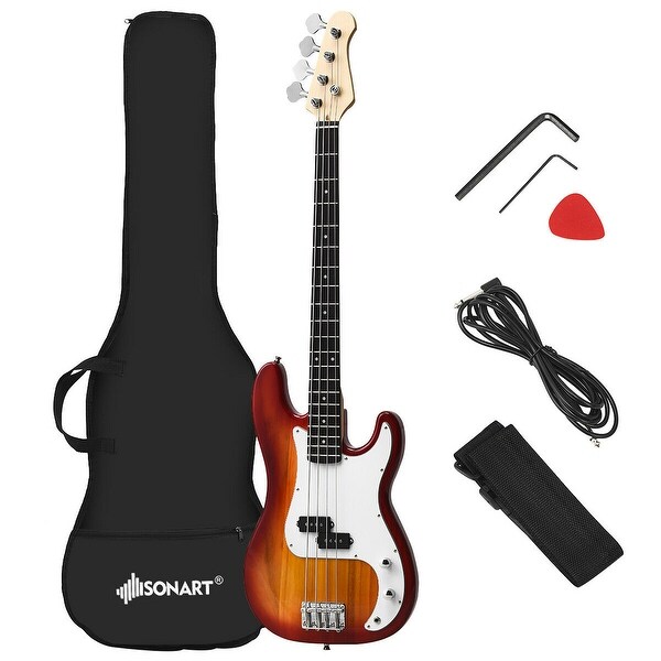Gymax Full Size Electric Bass Guitar 4 String with Strap Guitar Bag