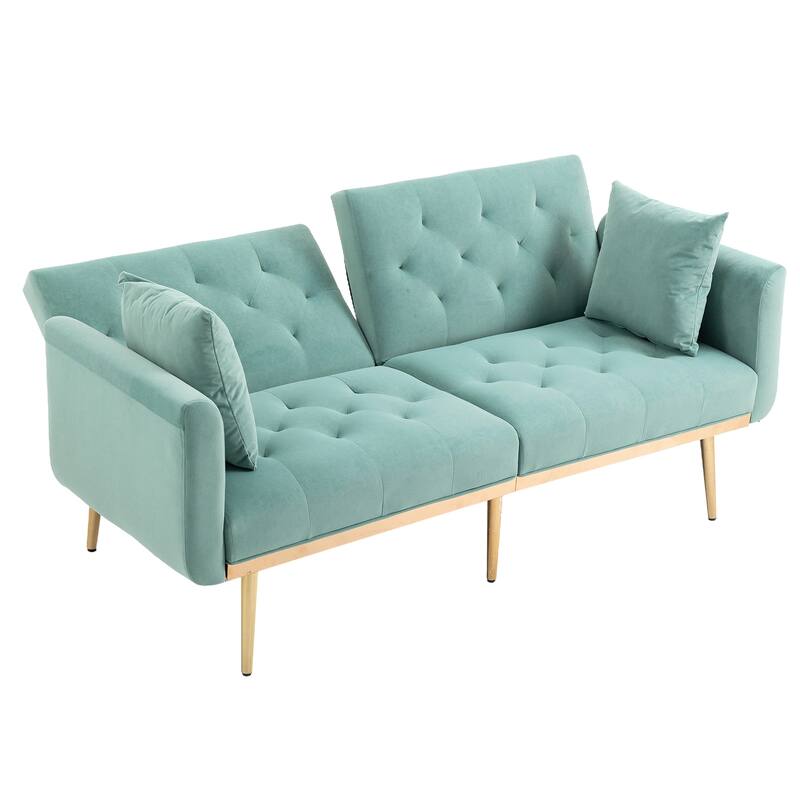 65.35" Velvet Futon Sofa Bed with Adjustable Backrest