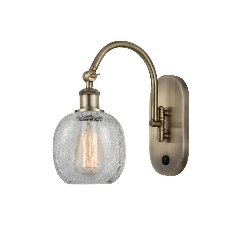 Innovations Lighting Ballston Belfast - 1 Light 6" Sconce - Arm Swivels Side To Side - Antique Brass/Clear Crackle