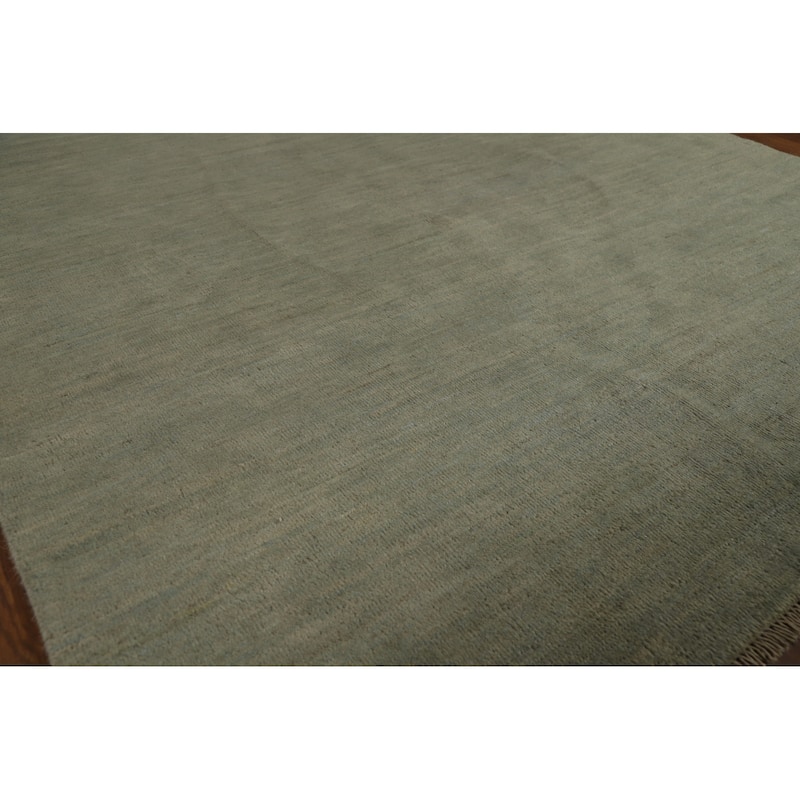 Modern Gabbeh Oriental Rug Handmade Green Wool Carpet - 4'11" x 6'5"
