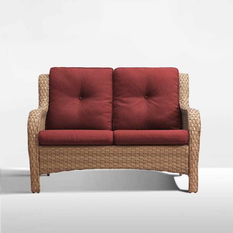 Outdoor Loveseat Sofa 2-Seat PE Rattan Patio Love Seat
