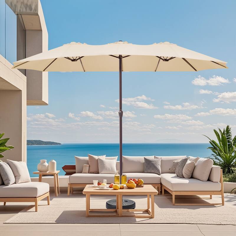 15ft Steel Navy No Tilt Market Patio Umbrella without Base