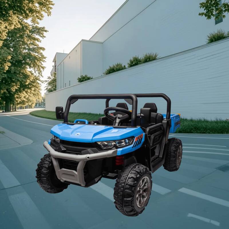 Two-Seater 24V Battery Powered Ride-On Dump Truck Motors, Shovel, MP3, LED Lights, and Parental Control for Boys and Girls