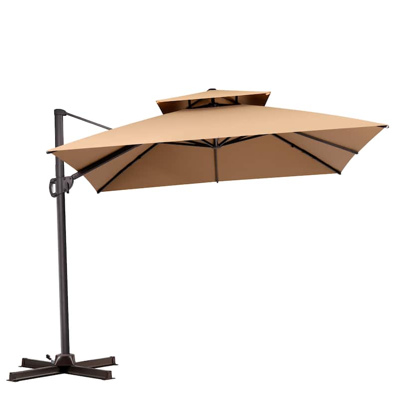 VredHom Double Top Square Patio Cantilever Umbrella with Cross Stand