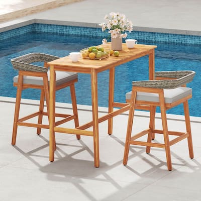 Costway 3 PCS Patio Counter Height Bar Set with 2 Cushioned Barstools - See Details