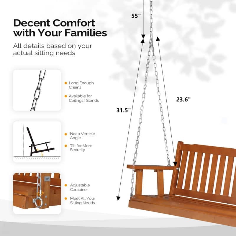2-person Wood Porch Swing with Chains - N/A