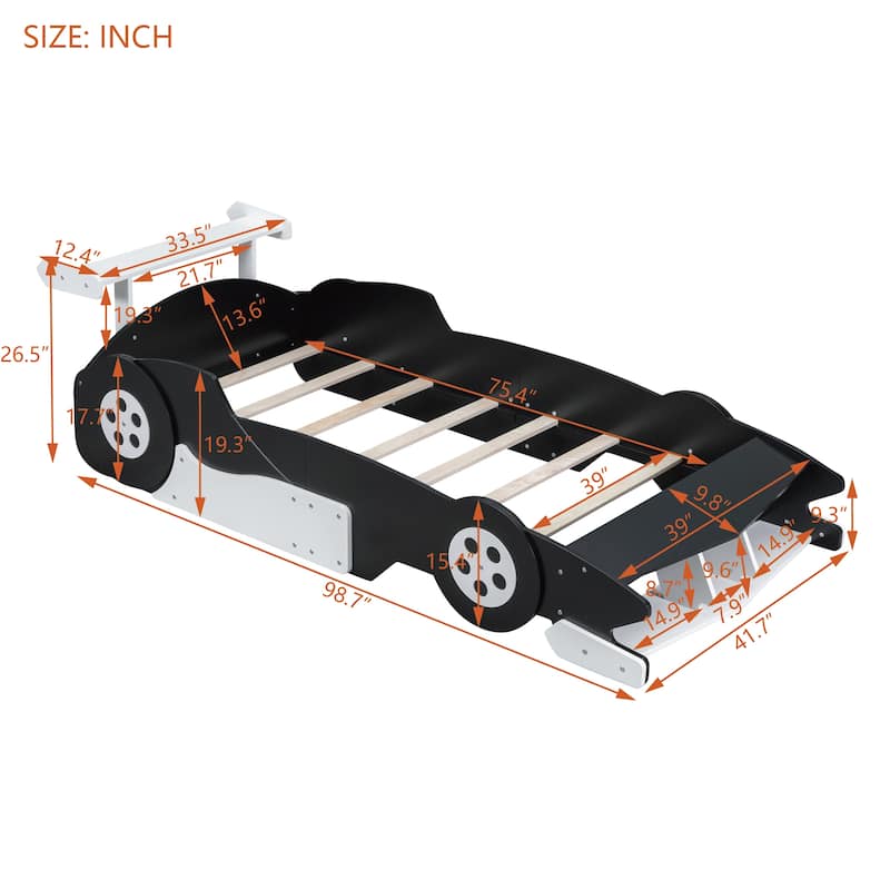 Race Car-Shaped Platform Bed with Wheels