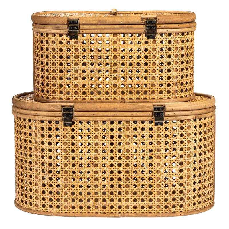 Decorative Woven Rattan Storage Boxes - 15.3"L x 10.3"W x 8.3"H