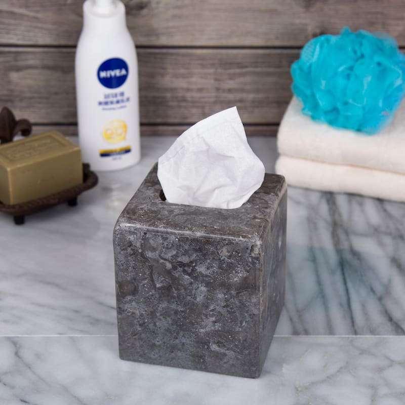 Creative Home Charcoal Marble Square Tissue Box Holder, Tissue Paper Cover - Dark Gray - 5.2" x 5.2" x 5.5 H