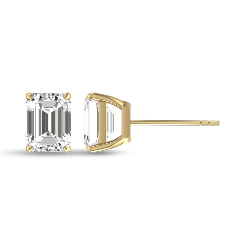 Marquee Lab Grown 1/2 Carat Emerald Cut Solitaire Diamond Earrings in 14K Yellow Gold