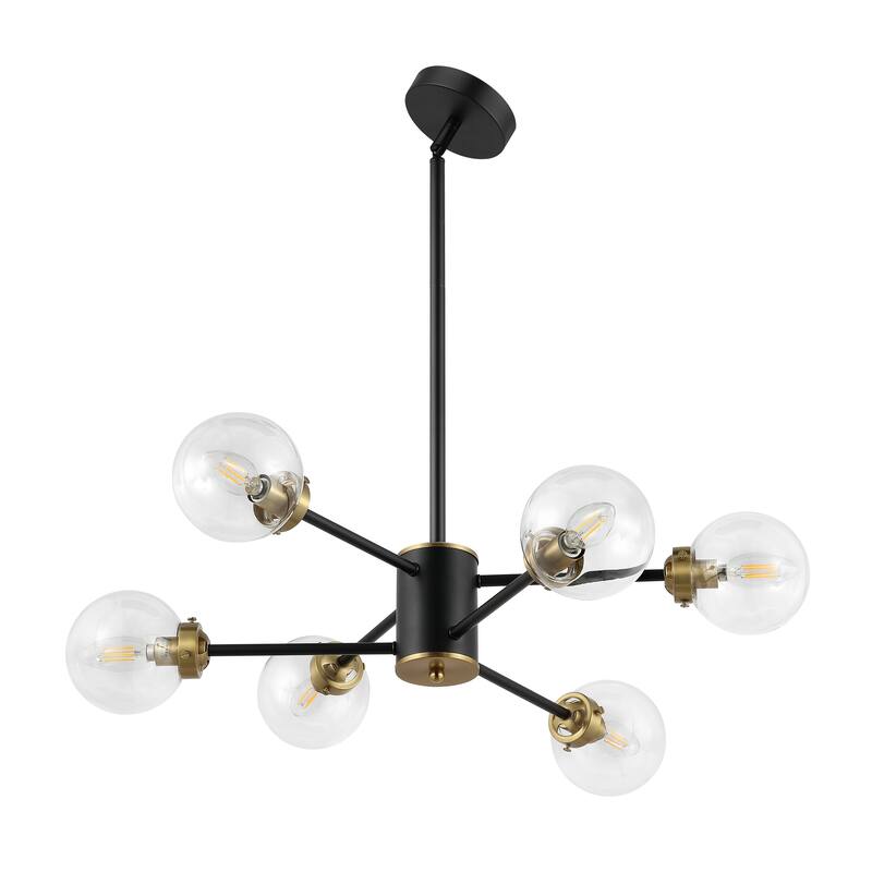 MLiAN 6-Light Sputnik 4.7" Opal Glass Globe Shade Linear Chandelier for Indoor Height Adjustable - N/A