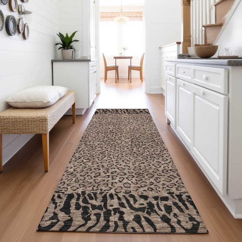 Premium Washable Super Soft Animal Print Border Mayfield Rug - Brown - 2'3" x 7'6"