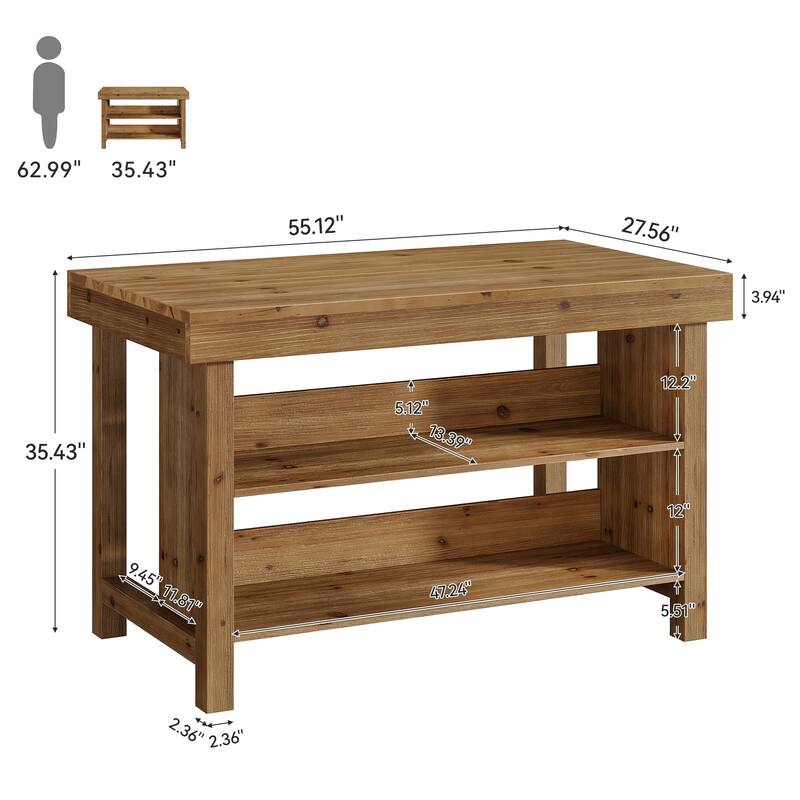 Solid Wood 55-Inch Bar Table, 3-Tier Farmhouse Home Bar Unit