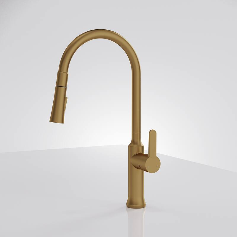 Single Handle Pull Down Kitchen Faucet with Sprayer Brass Swivels 360° Kitchen Faucet - Brushed Gold