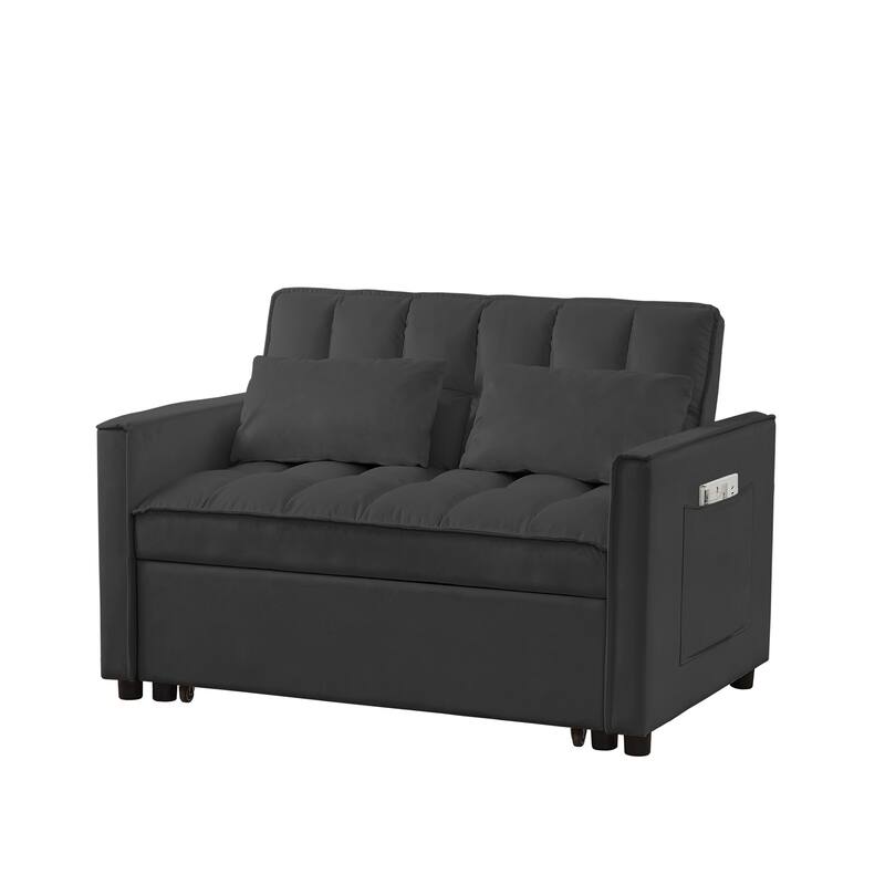 52.75" Velvet Modern 4-Seater Sleeper Sofa with Adjustable Backrest