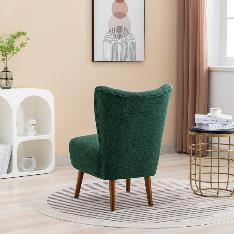 Armless Accent Chair With Rubber Wooden Legs Modern Upholstered Corner Side Chair For Living Room
