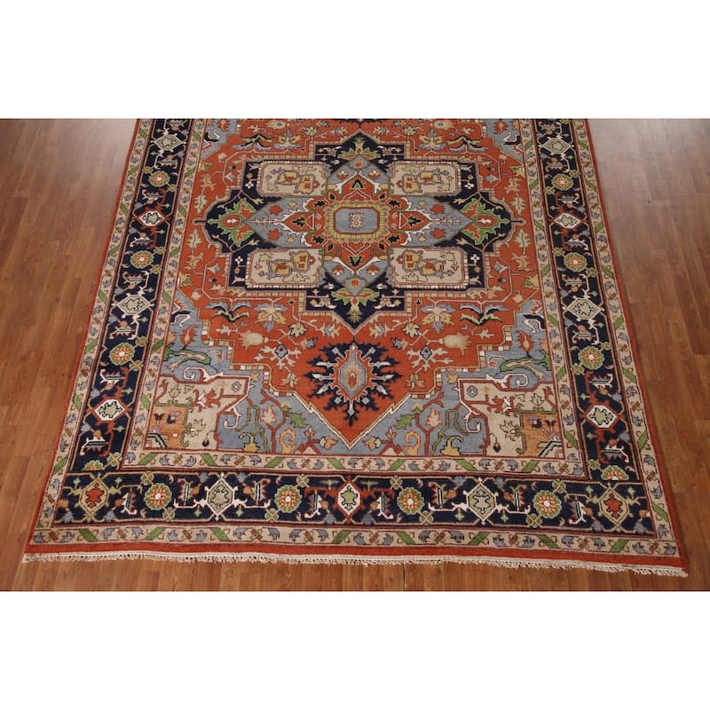 Orange Heriz Serapi Oriental Area Rug Hand-Knotted Wool Carpet - 9'0"x 11'11"