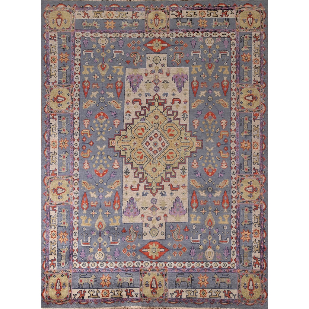 Geometric Heriz Serapi Area Rug Hand-Knotted Wool Carpet - 7'8" x 10'1"