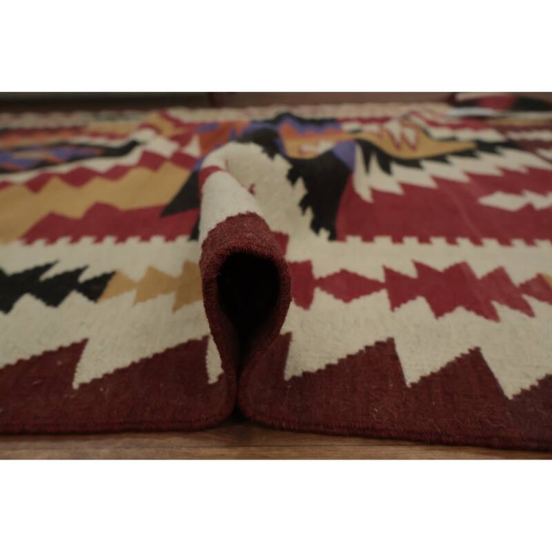 Hand Woven Oriental 100% Wool Carpet Southwestern Modern Multi-Colored Kilim Area Rug - 11' 9'' X 5' 0''