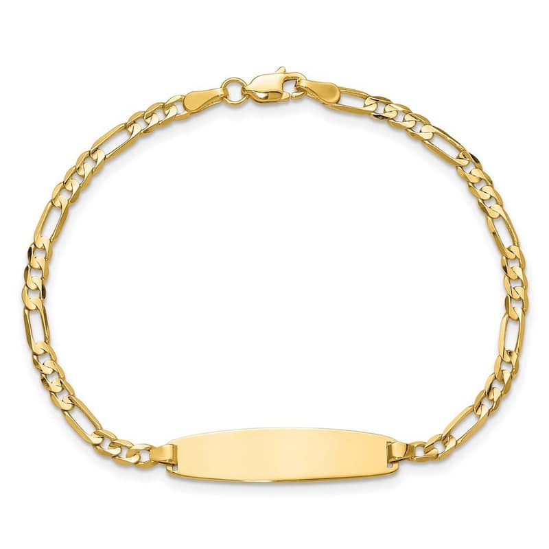 Curata 14k Yellow Gold 3mm Figaro Link ID Bracelet Options: 7" 8"
