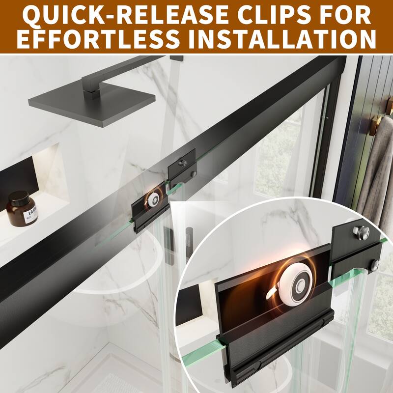 Modland 56-60"x70'' Adjustable Double Sliding Shower Door, 1/4" ANSI Glass with Nano Coating, Framed Bypass Enclosure