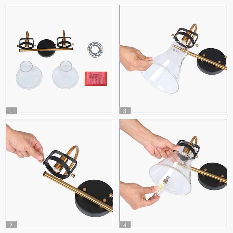 Mutch Modern Farmhouse 2-light Bathroom Vanity Light Glass LED Dimmable Wall Sconce Kitchen Living Room