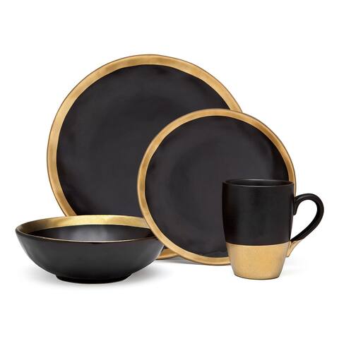 Onyx Gold Banded 4 Piece Dinnerware Set, Service For 1